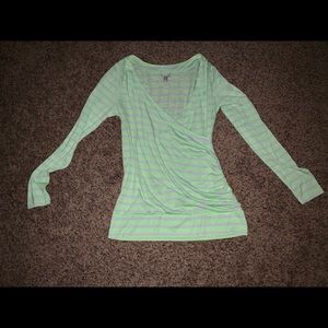 Gray and green long sleeve top